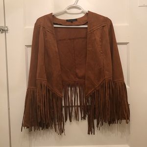 Faux suede fringe jacket